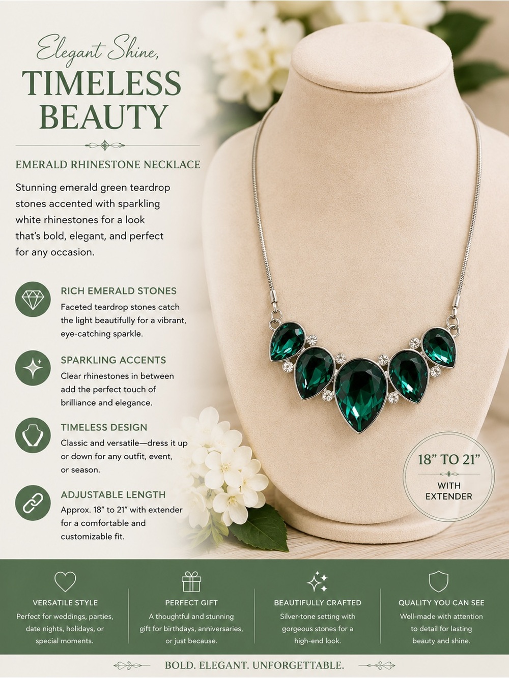 paparazzi Emerald Teardrop Statement Necklace with Clear Accents